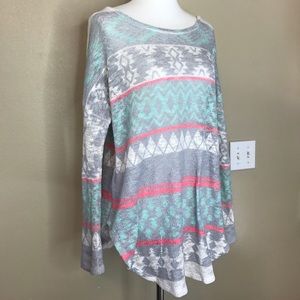 LUNA CHIC Long Knitted Pink Grey Multi Sweater M